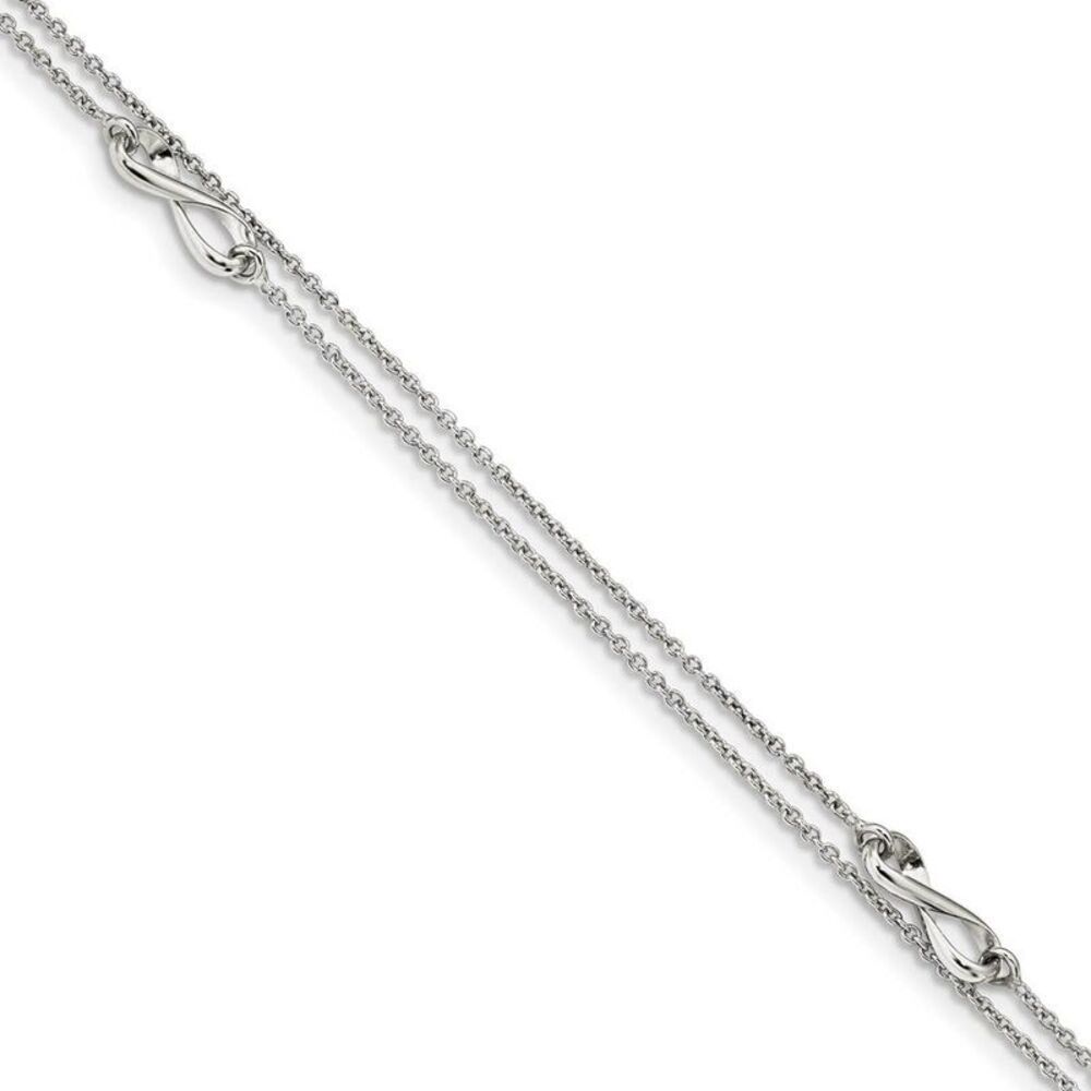 Rhodium-Plated Sterling Silver 2-Strand Infinity Anklet, 9-10 Inch
